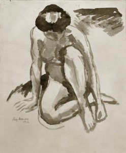 Sittende handling, lener seg fremover av August Macke
