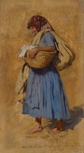 En bondekone blåser nesen, ca 1871-1874 av August Ritter von Pettenkofen