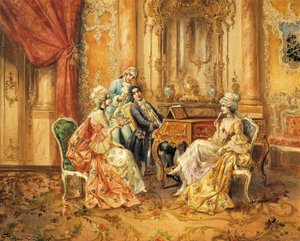 Ved piano, av Stephan Sedlacek (1868-1936), olje på lerret av August Stephan Sedlacek