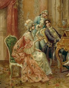 Ved piano, av Stephan Sedlacek (1868-1936), olje på lerret, Detalj av August Stephan Sedlacek