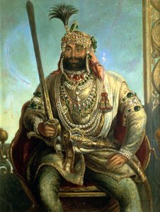 Portrett av Maharaja Sher Singh, i kongelig kjole, ca. 1850 av August Theodor Schoefft