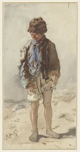 Ungarsk gutt, stående og ansikt, barbeint og iført pelshatt av August Xaver Carl von Pettenkofen