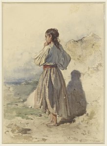 Ungarsk kvinne, stående tre kvarter til venstre, sett bakfra av August Xaver Carl von Pettenkofen