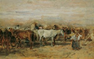 Hestemarked i Szolnok II av August von Pettenkofen