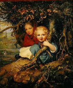 Two Children under Tree Roots, ca. 1840 (olje på sinkplate)