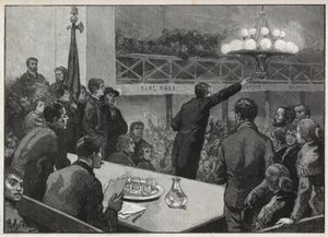 Møte for streiken ved Vooruit i 1885 - gravering i 1885 "Le monde illustrious" - tegning av Gerardin av Auguste (after) Gerardin