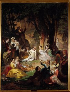 Smaker Champetre Scene med piknik i det borgerlige samfunnet. Maleri av Barthelemy Glaizes (1807-1893) 1850 Montpellier, Fabre-museet