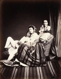 Tre nakne kvinner på en sjeselong, ca. 1850