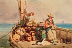To figurer på en båt, 1843 (wc på papir) av Auguste Delacroix