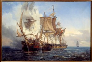 Battle between the Bellona and Lord Nelson Painting av Auguste Mayer (1805-1890) 1872 Brest, Museum of Fine Arts