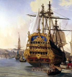 Skipet "le foudroyant" i havnen i Brest i 1724"" Detalj. maleri av Auguste Mayer (1805-1890) 1724 Brest, Museum of Fine Arts - Skipet "" Le Foudroyant""" i Brest havn