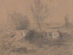 Landskap, ca. 1853-65 (blyant og vask på papir)
