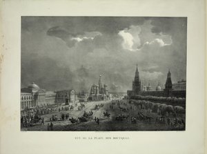 Øvre handelsrader på Den røde plass i Moskva, ca. 1830 av Auguste Jean Baptiste Antoine Cadolle