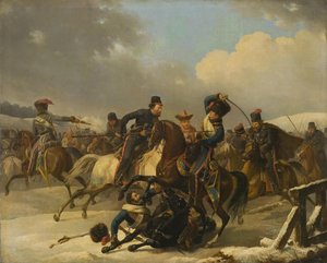Kosakker forfulgte tilbaketrekkende franske soldater, 1812, 1827 av Auguste Joseph Desarnod