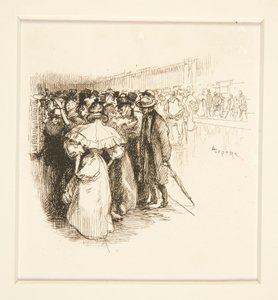 Folkemengde ved billettvinduet (?) av Auguste Lepere