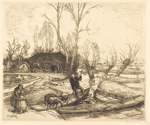 In the Deluged Marsh - Shepherd (Au marais inonde - Le berger) av Auguste Lepere