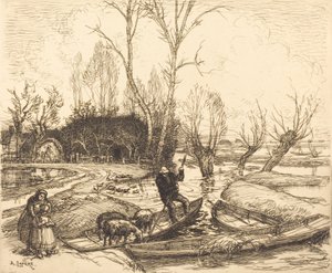 In the Deluged Marsh - Shepherd Au marais inonde - Le berger, 1911. av Auguste Lepere