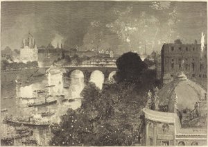 Den 14. juli. Belysning av Seinen fra Pont Neuf til Pont au Change av Auguste Lepere