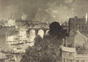 Den 14. juli. Belysning av Seinen fra Pont Neuf til Pont au Change, 1882. av Auguste Lepere