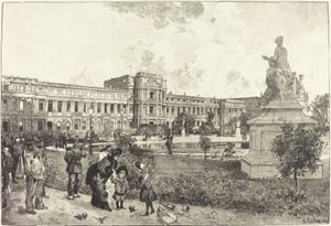 Ruinene av Tuileries-palasset før de ble revet av Auguste Lepere