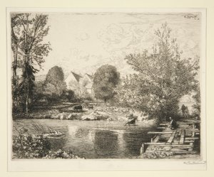 Gammel gangbro, Banks of the Small Morin av Auguste Lepere