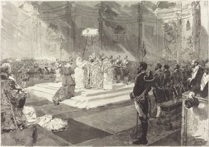 Kongelig dåp ved hoffet i Spania av Auguste Lepère after Daniel Vierge