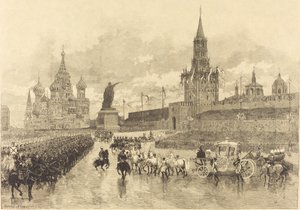 Kroningen av tsaren. Imperial Cortège krysser Place Royale av Auguste Lepère and Auguste Gérardin