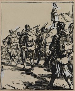 Battle of the Borders: Gruppe britiske soldater av Auguste Louis Lepère