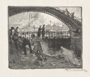 Canal St. Martin-slusen av Auguste Louis Lepère