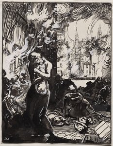 Louvain-brannen av Auguste Louis Lepère