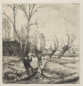 [Mann i en båt med tre sauer] av Auguste Louis Lepère