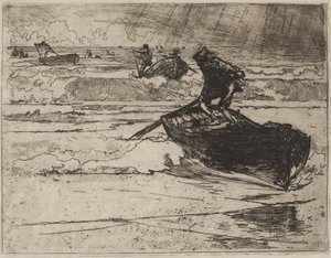Fiskere på flukt før stormen av Auguste Louis Lepère