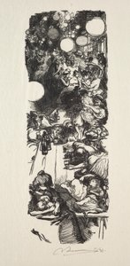 14. juli, Rue de Belleville, midnatt. av Auguste Louis Lepère