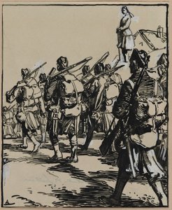 Battle of the Borders: Gruppe britiske soldater av Auguste Louis Lepère