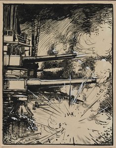 Bombe eksploderte på en kurass med spisse våpen, 1914. av Auguste Louis Lepère