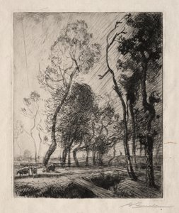 Solnedgang bak trærne, 1909. av Auguste Louis Lepère