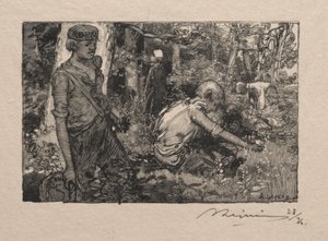 Å plukke liljekonvall. av Auguste Louis Lepère