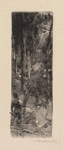 Fontainebleau-skogen: skjæring av furu La Forêt de Fontainebleau: Abattage des pines, 1890. av Auguste Louis Lepère