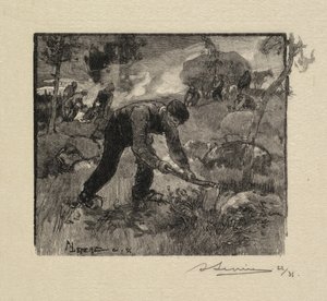 Fontainebleau Forest: Pulling the Heather La Forêt de Fontainebleau: Arracheurs de Bruyères, 1890. av Auguste Louis Lepère