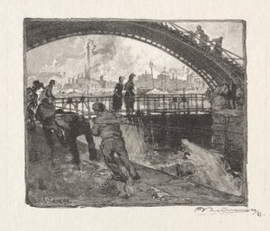 Canal St. Martin-slusen av Auguste Louis Lepère