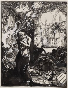 Louvain-brannen av Auguste Louis Lepère