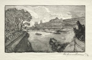 Louvre, sett fra Pont Neuf, 1890. av Auguste Louis Lepère