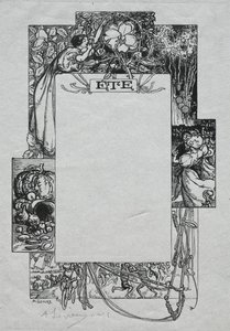 Paris Almanac, 1897: Dekorativ grense, sommer, 1897. av Auguste Louis Lepère