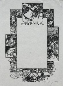 Paris Almanac, 1897: Dekorativ grense, vinter, 1897. av Auguste Louis Lepère