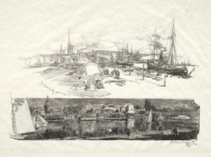 Illustrert Rouen: The New Quays-Ile La Croix, 1896. av Auguste Louis Lepère