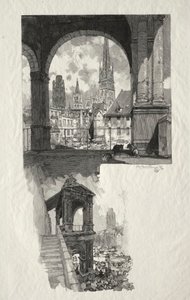Illustrert Rouen: Place de la Haute Vieille Tour, Edicule de la Fierte, 1896. av Auguste Louis Lepère