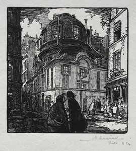 Utsikt over Hotel Colbert. av Auguste Louis Lepère