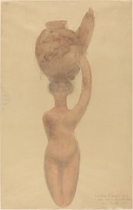 Naken kvinne som bærer vase på hodet av Auguste Rodin