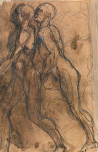 The Shades nærmer seg Dante og Virgil (grafitt, penn og mørk sepia vask på brunpapir) av Auguste Rodin