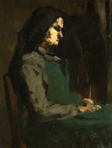 Kvinne med grønt forkle (olje på papp) av Auguste Theodule Ribot